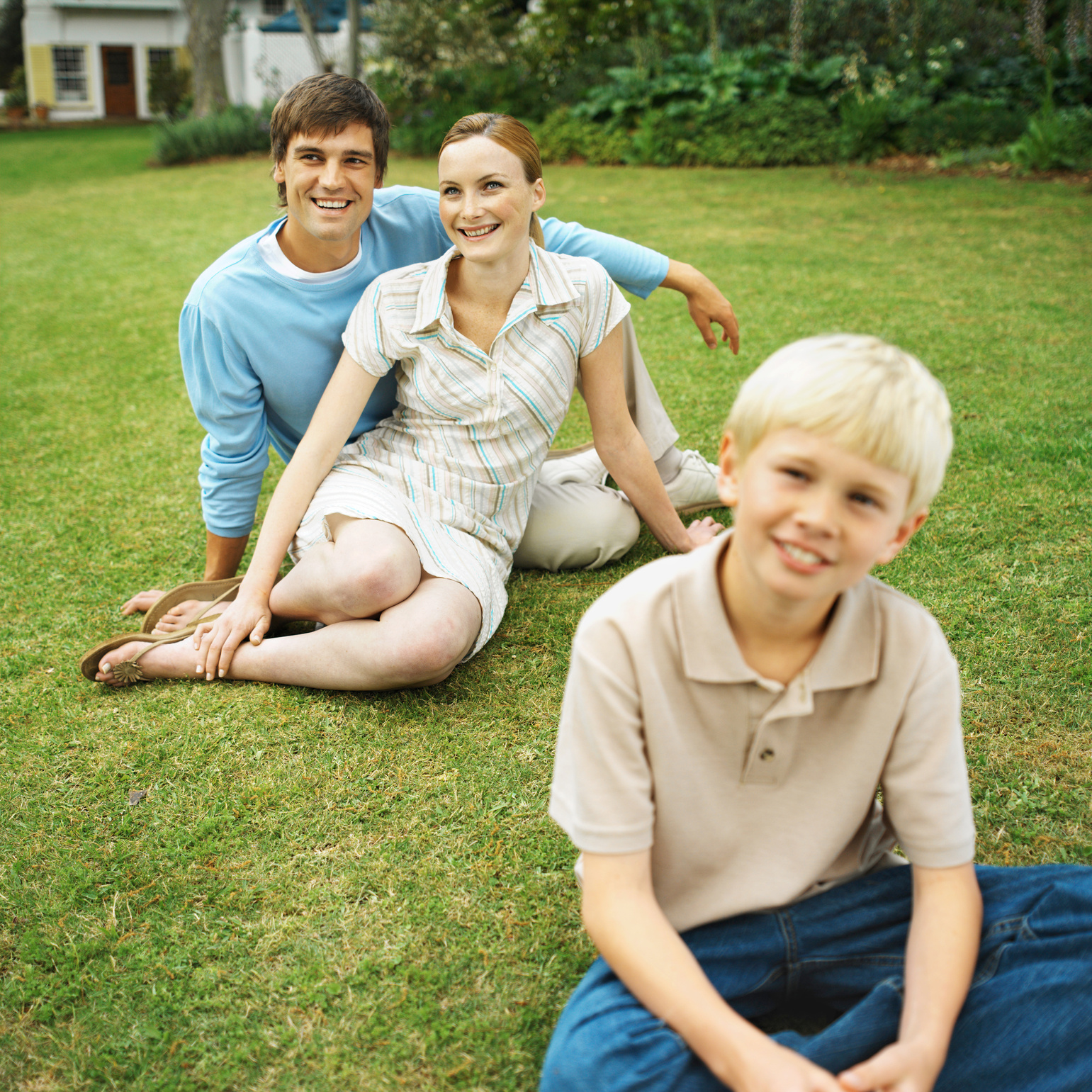 Family relaxing in the garden